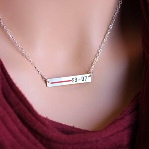 Thin Red Line Personalized Necklace Firefighter Wife.Custom Fireman Badge Number.Rectangle bar Sterling Silver, Gold, Rose Gold.TRL jewelry image 7