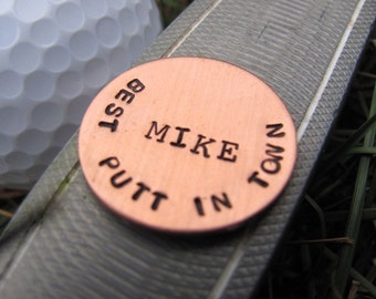 Personalized Golf Ball Marker: Hand Stamped Custom Golf Ball Marker in Copper. Christmas, Men's gift, Valentine's Day, birthday, anniversary