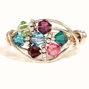 Grandmother&#39;s Family Ring 7 Birthstones: Sterling Silver Grandma&#39;s Ring. Seven Swarovski Birthstone Crystals. Christmas, birthday, new mom.