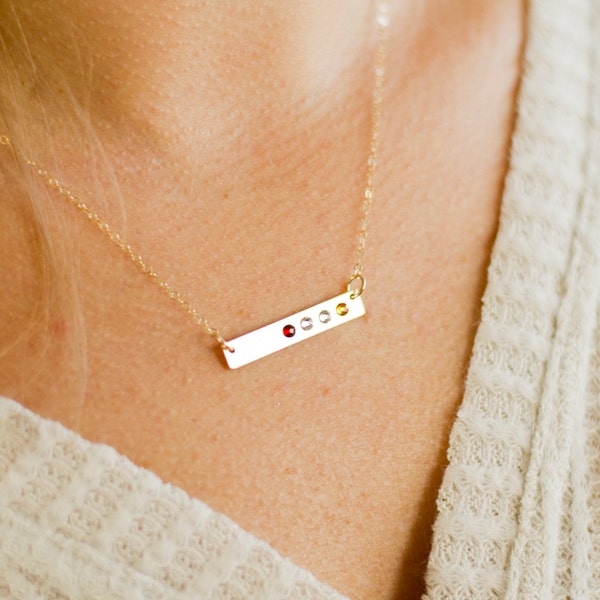 Personalized Mother's Birthstone Bar Necklace-horizontal. Silver, 14K Gold, Rose Gold.  Gift for her. Christmas,Birthday, Valentines Day.