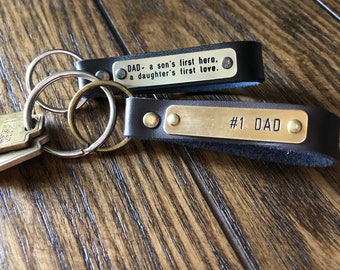 Personalized Leather Keychain. Custom for men with coordinates, names, bible verse for Father's Day, birthday, Christmas. Dad gift. Monogram