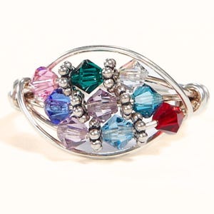 9 birthstone Grandmother&#39;s Family Ring. Personalized sterling silver multistones. Custom nine stone Swarovski Crystals. Christmas, birthday