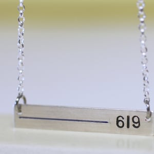 Thin Blue Line Personalized Necklace for Police Wife. Custom Law Enforcement Badge Number Rectangle Bar Sterling Silver, Gold, or Rose Gold image 8