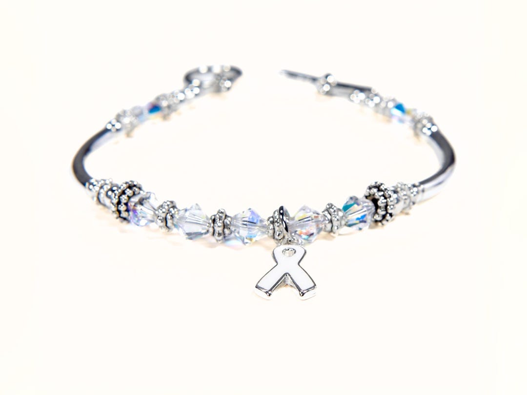 White Ribbon Swarovski Crystal Awareness Bracelet - Etsy