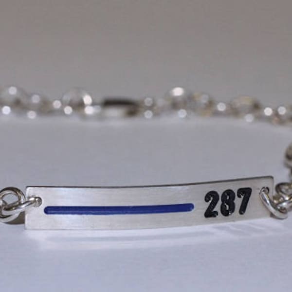 Blue Line Bracelet With Badge Number Etsy
