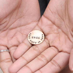 Personalized Golf Ball Marker: Hand Stamped Custom Golf Ball Marker in Copper. Christmas, Men&#39;s gift, Valentine&#39;s Day, birthday, anniversary