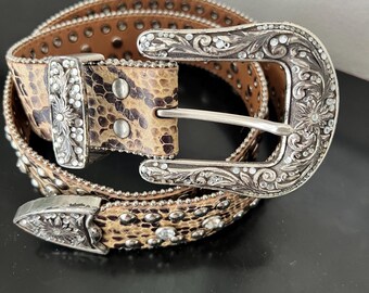 Vtg Western Women’s Leather Belt Studded Rhinestone Worn By Elvis Presley’s GF Vtg Western Women main image 4