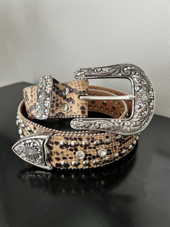 Rhinestone Studded Nocona Leather Western Belt - Size Medium  display picture 2
