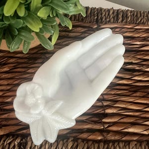 Vintage Milk Glass Hand Dish with Floral Accent