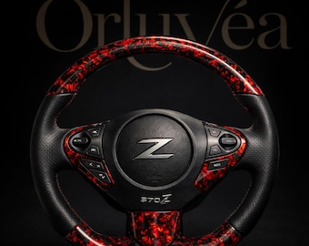 Orluvéa Nissan 370Z Forged Carbon Steering Wheel | Custom Red / Blue Forged Finish | Performance OEM Style | No Airbag