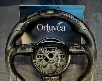 Audi A6 S6 RS6 A7 S7 RS7 A8 S8 S-Line Real Carbon Fiber LED Steering Wheel • RPM LED Display • Custom Handmade Upgrade • Luxury Carbon Wheel