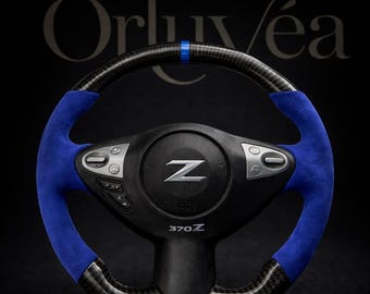 Orluvéa Nissan 370Z Custom Steering Wheel | Carbon Fiber & Alcantara | Red or Blue Stripe | Performance Style | No Airbag