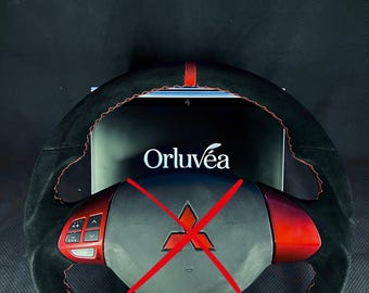 Mitsubishi Lancer Evolution 2007–2016 Custom Flat Bottom Steering Wheel • Red & Black Alcantara • Sport Style Handmade Upgrade by Orluvéa