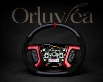 2007–2014 Chevrolet GMC Silverado Tahoe Sierra Yukon Custom Steering Wheel | Red Carbon Fiber Hydro Dip | Alcantara Leather | Handmade
