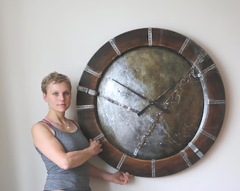 Metal And Wood Industrial Wall Clock