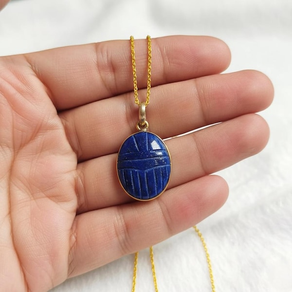 Lapislazuli Skarabäus Anhänger handgemachte Halskette, ägyptische Amulett