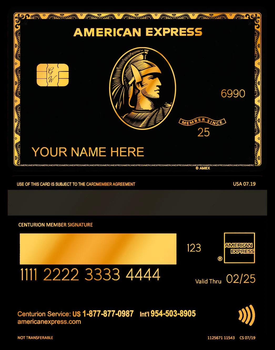 24K Gold Collectible Centurion Metal Card: American Express