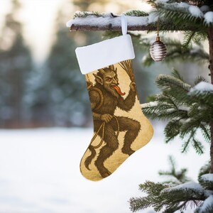 Krampus Christmas Stocking, Gothic Alpine Holiday Decor, Vintage Krampusnacht Art Stocking, Dark Christmas Gift for Horror Folklore Fans image 3