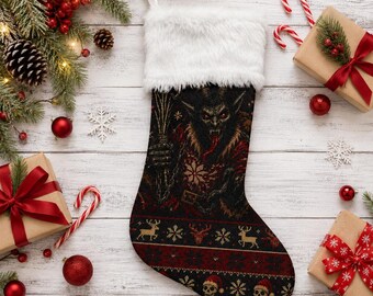 Krampus Christmas Stocking, Gothic Holiday Stocking, Dark Christmas Decor, Horror Christmas Fireplace Stocking, Spooky Xmas Gift
