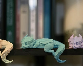 Sleeping Baby Dragon Shelf Decor, 3D Printed Fantasy Dragon, Surprise Color or Custom Color Available