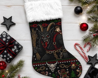 Krampus Christmas Stocking, Gothic Holiday Stocking, Alternative Christmas Decor, Dark Christmas Mantel Stocking, Creepy Xmas Gift