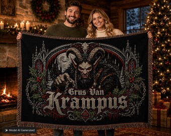 Krampus Woven Blanket, Gothic Christmas Throw Blanket, Krampusnacht Home Decor, Holiday Gift, Cozy Gothic Tapestry Thro