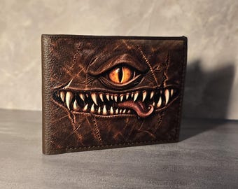 Mimic Monster Wallet, UV Printed PU Leather Bifold Wallet, Textured Fantasy Wallet, RPG Gamer Gift, Dungeon Creature Accessory
