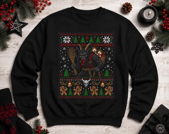 Krampus Ugly Christmas Sweatshirt, Gothic Holiday Crewneck, Alternative Christmas Sweater, Dark Holiday Sweatshirt, Gingerbread Horror