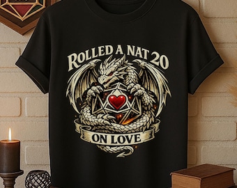 D&D Valentine Shirt, RPG Gamer Gift, Dragon Dice Shirt, Tabletop Fantasy Tee, Rolled a Nat 20 on Love Dragon TShirt
