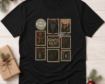 Krampus Christmas Shirt, Vintage Postage Stamp Tee, Gothic Christmas Shirt, Krampusnacht Gift, Dark Holiday Graphic Tee