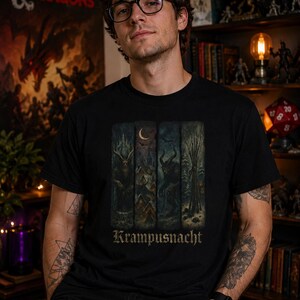 Krampusnacht Gothic T-Shirt, Dark Fantasy Krampus Tee | Occult Holiday Shirt, Horror Christmas Gift image 3