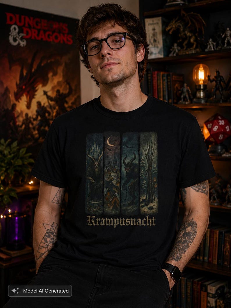 Krampusnacht Gothic T-Shirt, Dark Fantasy Krampus Tee | Occult Holiday Shirt, Horror Christmas Gift image 3