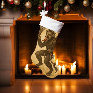 Krampus Christmas Stocking, Gothic Alpine Holiday Decor, Vintage Krampusnacht Art Stocking, Dark Christmas Gift for Horror Folklore Fans image 2