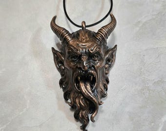 Dark Patina Krampus Pendant Necklace, Blackened Copper Gothic Demon, Electroformed Horror Jewelry, Krampusnacht Necklace