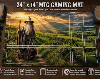 Fantasy Wizard MTG Playmat 24x14, Commander Gaming Mat with Card Zones, TCG Playmat, Trading Card Game Mat, Fantasy Gamer Gift