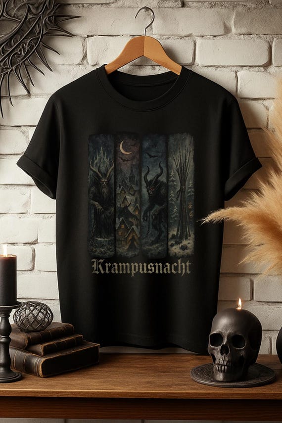 Krampusnacht Gothic T-Shirt, Dark Fantasy Krampus Tee | Occult Holiday Shirt, Horror Christmas Gift