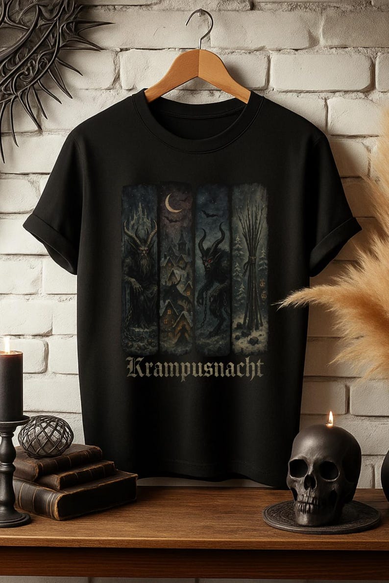 Krampusnacht Gothic T-Shirt, Dark Fantasy Krampus Tee | Occult Holiday Shirt, Horror Christmas Gift image 1