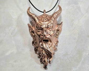 Bright Copper Krampus Pendant Necklace, Polished Electroformed Krampus Jewelry, Gothic Demon Necklace, Krampusnacht Gift