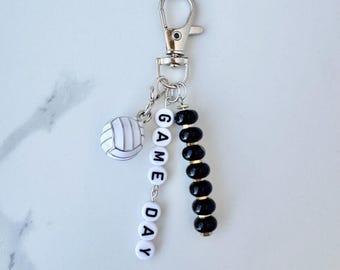 Volleyball Handmade Beaded Keychain: Sports Bag Charm, Purse Accessory