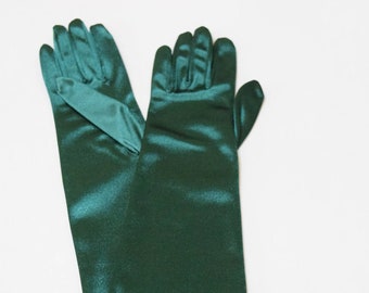 Guantes de satén verde cazador para mujer de 22"