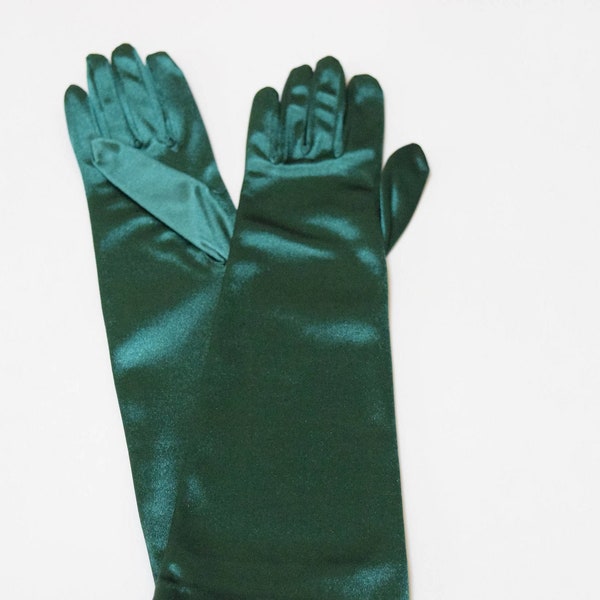 Hunter Green Satin Opera 22" Ladies Gloves