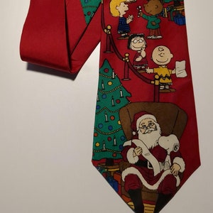Weihnachtskrawatte Peanuts Cartoon Snoopy and the Gang Santa Rot 100% Seide Have You Been Good in diesem Jahr
