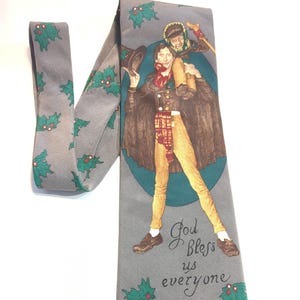 Bob Cratchit y Tiny Tim destacan esta corbata de Norman Rockwell Dios nos bendiga a todos Corbata navideña