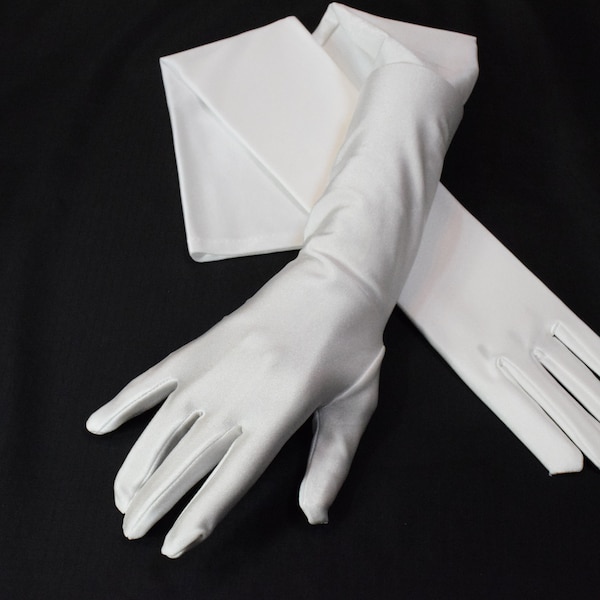 Light Ivory and Ivory Matte Satin Peau De Soie  Gloves 22" Opera Gloves 19" Above Elbo Gloves 15" Below Elbo Gloves 9" Wrist