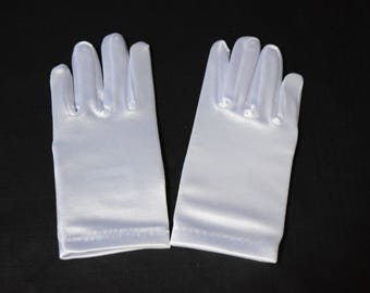 Children's White Satin Gloves Perfect for Flower Girl, First Communion, Tea Party, Dance Recital