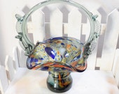 Blown Glass Basket, Murano-style glass basket, Formed Glass basket, Glass art bowl