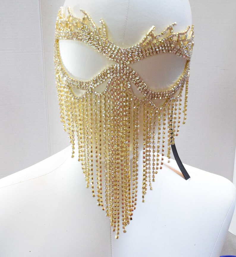 Gold Rhinestone Masquerade Face Mask Sparkling Face Mask Mardi Gras mask Wedding mask New Years Eve