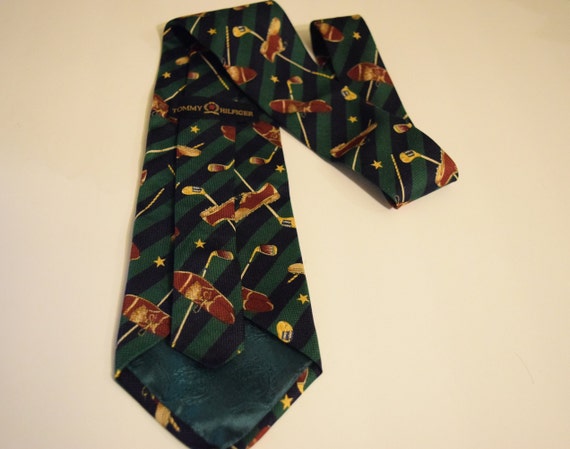 Golfer's Theme Silk Necktie Tommy Hilfiger Green … - image 3