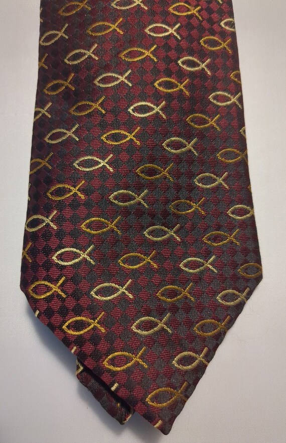 Jesus Christian Necktie Jesus Fish Symbol Burgundy wi… Gem