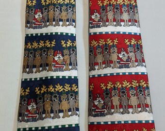 Football Kid's Christmas Necktie Quarterback Santa Playing Football with his Reindeer Novelty Holiday in Red and Navy Blue